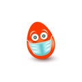 Red Easter Egg with medical antiviral mask isolated on white background. Easter holiday concept at coronavirus pandemic