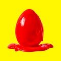 Red Easter egg yellow background Pop art trendy Easter decoration