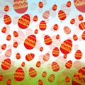 Red easter eggs in blue green background Royalty Free Stock Photo