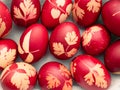 Red Easter eggs close up picture