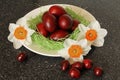 Red easter eggs with flowers. Royalty Free Stock Photo