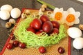 Red easter eggs with flowers. Royalty Free Stock Photo