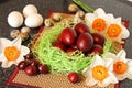 Red easter eggs with flowers. Royalty Free Stock Photo