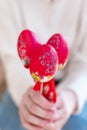 Red Easter eggs, hand decorated from paper. Royalty Free Stock Photo