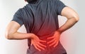 Red effect on lower back pain - Man pressing back Royalty Free Stock Photo