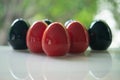 Red of egg shape ceramic shakers for salt and pepper Royalty Free Stock Photo