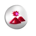 Red Egypt pyramids icon isolated on transparent background. Symbol of ancient Egypt. Silver circle button.