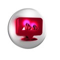 Red Egypt pyramids icon isolated on transparent background. Symbol of ancient Egypt. Silver circle button.