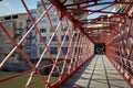 The Red Eiffel Bridge on the Onyar River at dusk in Girona, Cataloni Royalty Free Stock Photo