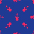 Red Electric bass guitar icon isolated seamless pattern on blue background. Vector Royalty Free Stock Photo