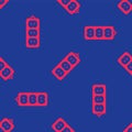 Red Electric extension cord icon isolated seamless pattern on blue background. Power plug socket. Vector Royalty Free Stock Photo