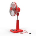 Red electric fan. Three-dimensional model on a white background. Fan with control buttons on the stand. A simple device