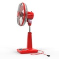 Red electric fan. Three-dimensional model on a white background. Fan with control buttons on the stand. A simple device