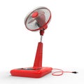 Red electric fan. Three-dimensional model on a white background. Fan with control buttons on the stand. A simple device
