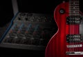 Red electric guitar and classic amplifier on a dark background Royalty Free Stock Photo