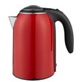 Red electric kettle, glossy plastic finish, side view, on a white background Royalty Free Stock Photo
