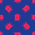 Red Electric kettle icon isolated seamless pattern on blue background. Teapot icon. Vector Royalty Free Stock Photo