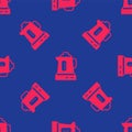 Red Electric kettle icon isolated seamless pattern on blue background. Teapot icon. Vector Royalty Free Stock Photo