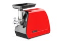 Red electric meat grinder closeup, 3D rendering