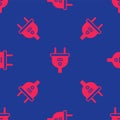 Red Electric plug icon isolated seamless pattern on blue background. Concept of connection and disconnection of the Royalty Free Stock Photo