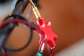 Red electrical connector and cables-technology and connection Royalty Free Stock Photo