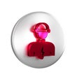 Red Electrician technician engineer icon isolated on transparent background. Silver circle button.