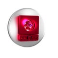 Red Electronic coffee scales icon isolated on transparent background. Weight measure equipment. Silver circle button.