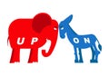 Red elephant and blue donkey symbols of political parties in America. Democrats against Republicans. Opposition to USA policy.