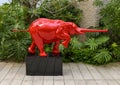 Red elephant by Nice born Italian sculptor Bernard Conforti, Antibes, France