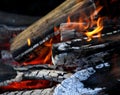 Red embers and fire flames closeup royalty free stock photo Royalty Free Stock Photo