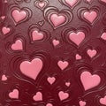 Red embossed pattern featuring multiple pink hearts with various sizes, creating a Royalty Free Stock Photo