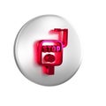 Red Emergency brake icon isolated on transparent background. Silver circle button.