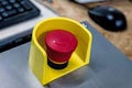 Red emergency button on black panel. Stop Royalty Free Stock Photo