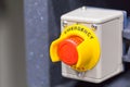 The red emergency button or stop button for Hand press. STOP Button for industrial machine Royalty Free Stock Photo