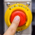 The red emergency button or stop button for Hand press. STOP Button for industrial machine Royalty Free Stock Photo