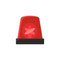 Red emergency siren. Ambulance and police flasher glowing light bulb