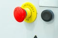 Red emergency stop and black reset button Royalty Free Stock Photo