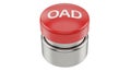 Red emergency stop button with chrome metal casing and oad labeling Royalty Free Stock Photo