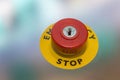 Red emergency stop button on machine for safety Royalty Free Stock Photo