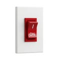 Red emergency stop button mounted on a white wall plate Royalty Free Stock Photo