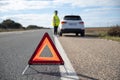 Red emergency stop sign on the road Royalty Free Stock Photo