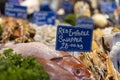 snapper fish with parsley and ice on a counter for sale