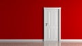Red empty wall and closed white door mock up.3D illustration. Royalty Free Stock Photo