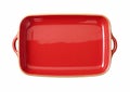 Red enamel ceramic baking dish isolated on white Royalty Free Stock Photo