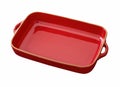 Red enamel ceramic baking dish isolated on white Royalty Free Stock Photo