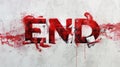 Red END Graffiti with Splatters on Textured Wall Royalty Free Stock Photo