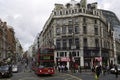 Red english bus in traffic