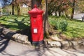 Red English postbox in Buxton, Northern England