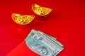 Red envelope angpow with 50 Ringgit Malaysia Royalty Free Stock Photo