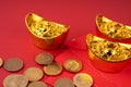 Red envelope, gold ingot and coins, Lunar New Year Concept